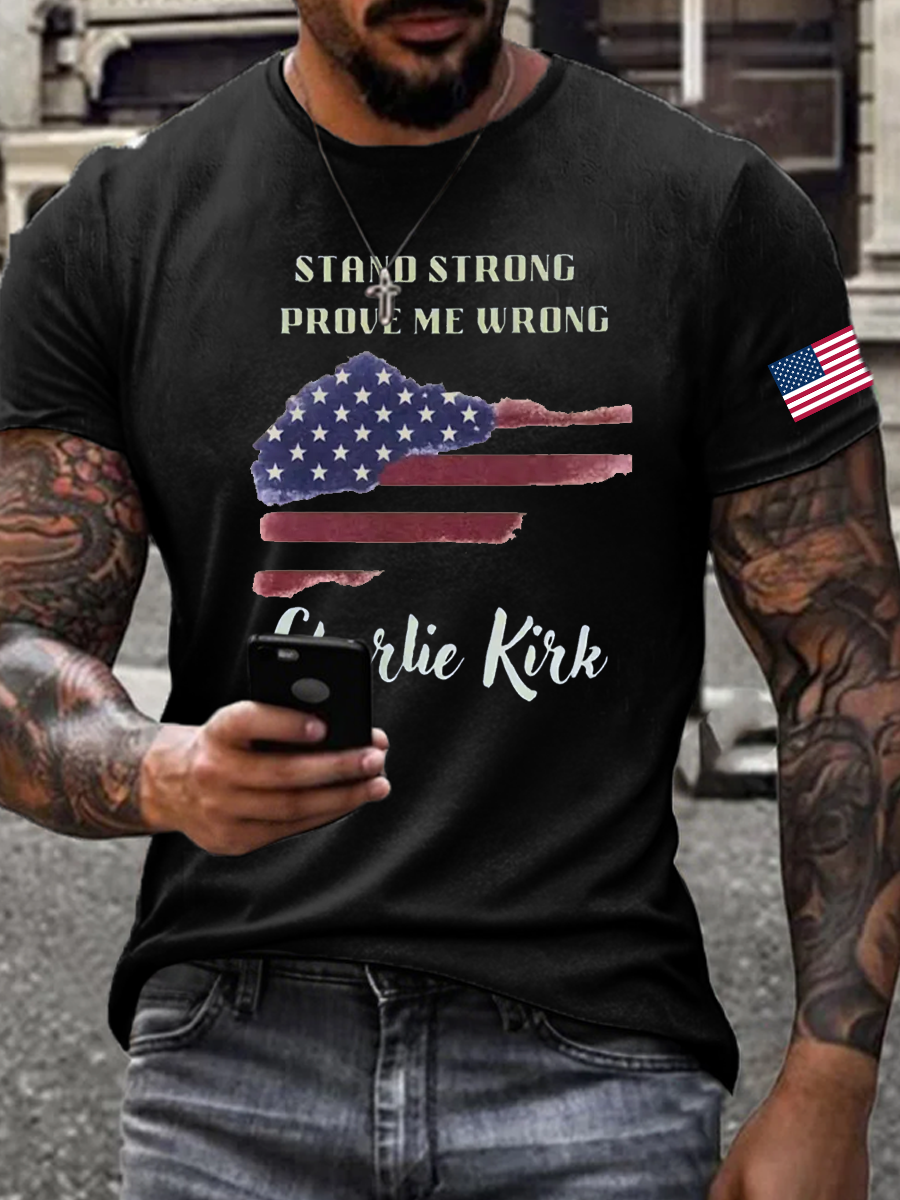 Charlie Kirk Printed Imitation Cotton Short Sleeved T Shirt Black Turning Point Usa Merch