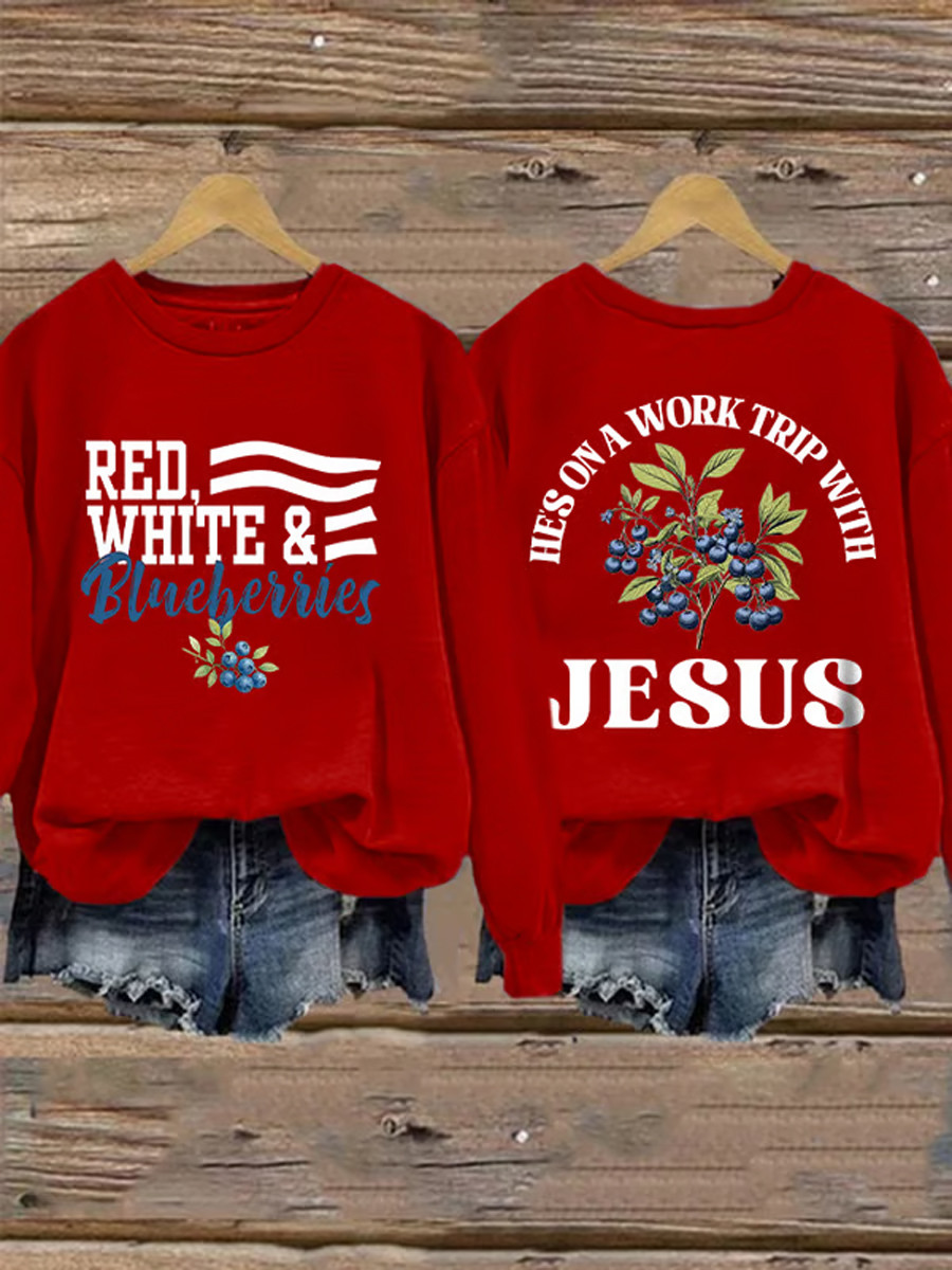 Charlie Kirk Red White & Blueberries Merch Sweatshirt He's On A World Trip With Jesus Tribute Clothing
