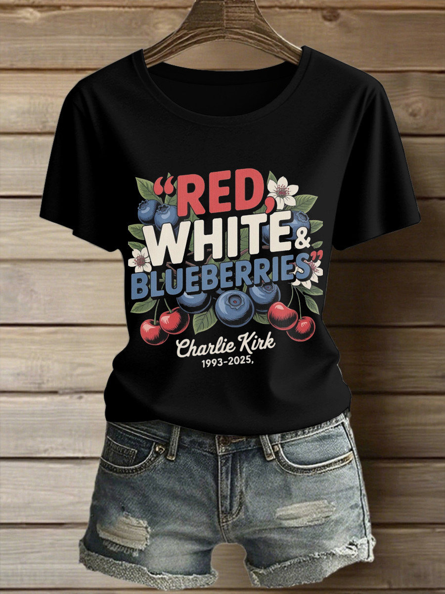 Charlie Kirk Red White & Blueberries T-Shirt A True Patriot Signed Memorial Clothing