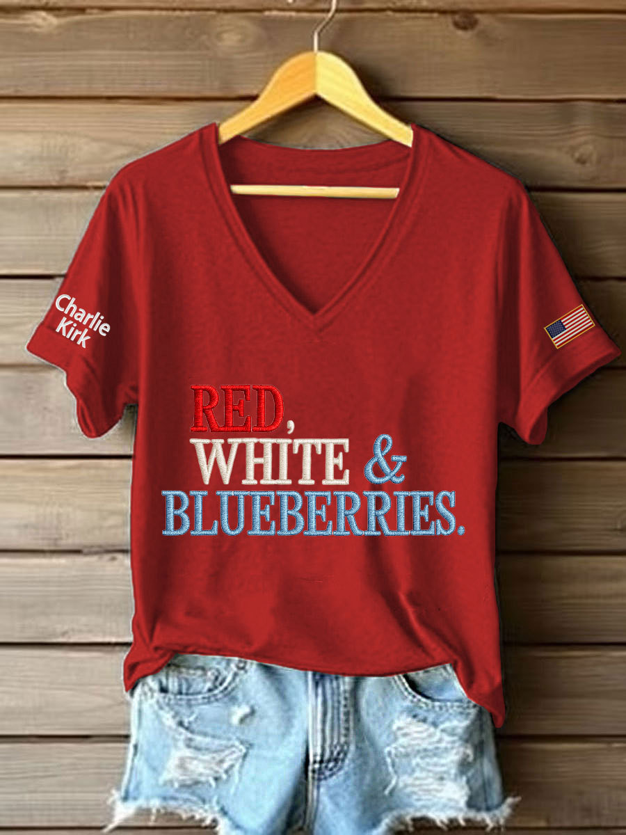 Charlie Kirk Red White & Blueberries V-neck Shirt God Family Country Charlie Kirk 47 Merch