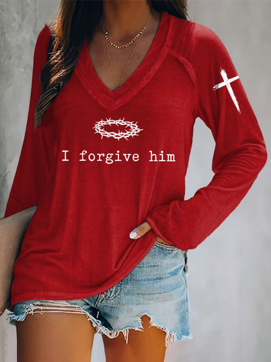 Charlie Kirk Red White And Blueberries V-neck Long Sleeve I Forgive Him Freedom CK Clothing