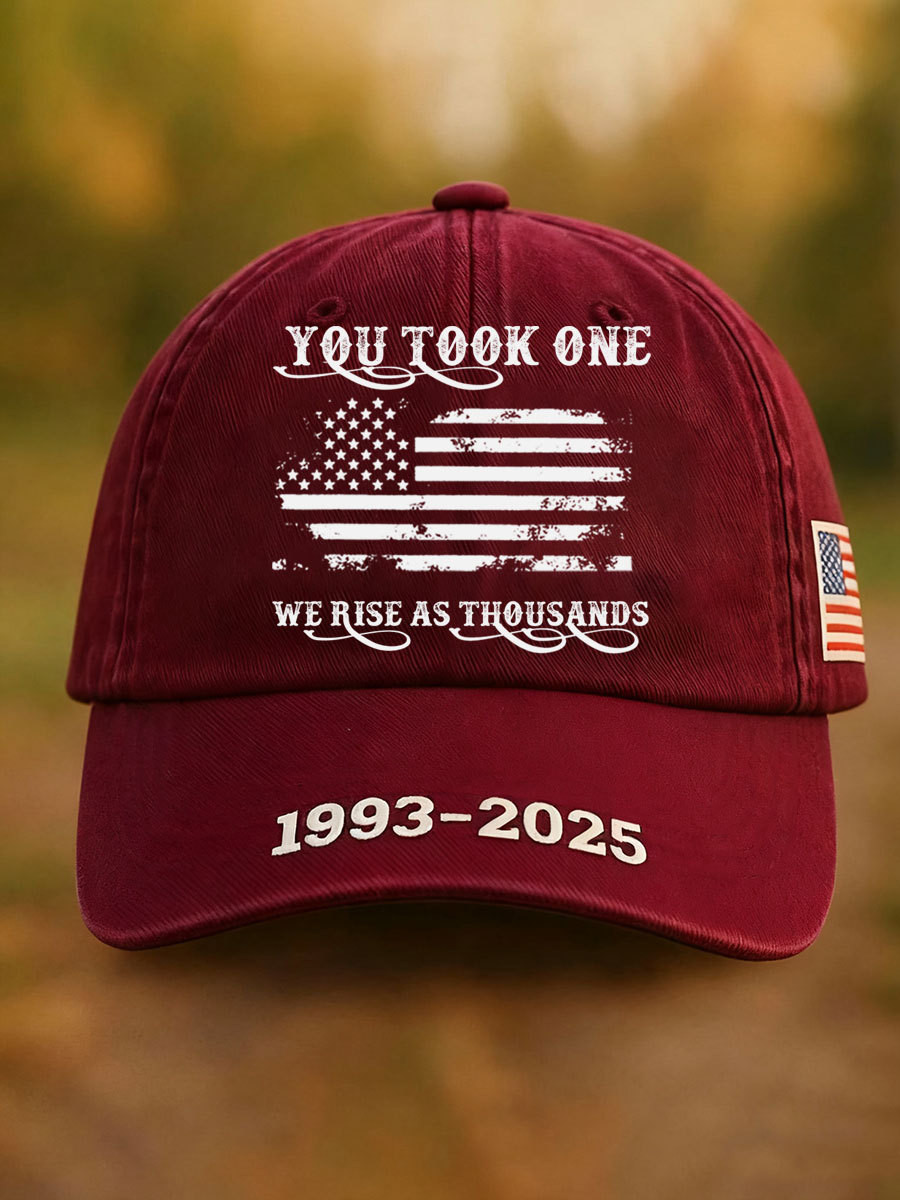 Charlie Kirk Red White Blueberries Hat We Rise As Thousands 1993 2025 Tribute Baseball Cap