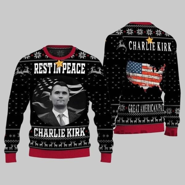 Charlie Kirk Rest In Peace Ugly Christmas Sweater TPUSA Turning Point USA Apparel Gifts