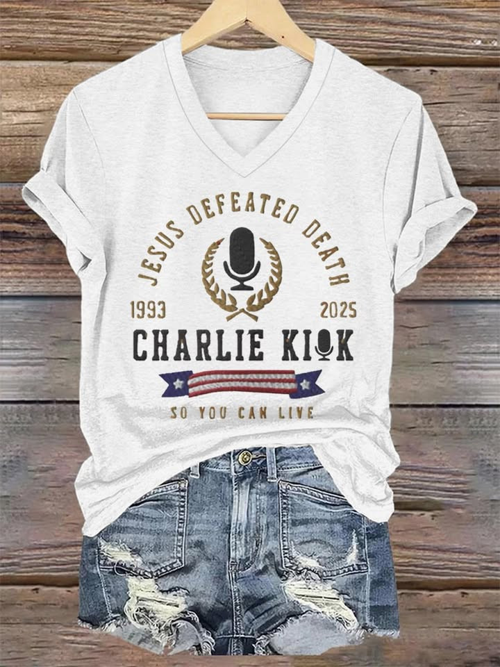 Charlie Kirk Shirt Jesus Defeated Death T-Shirt Charlie Kirk Merch Patriotic Clothing