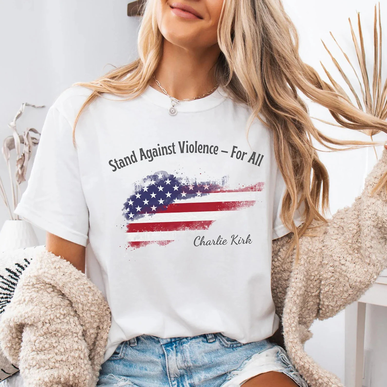 Charlie Kirk Shirt Stand Against Violence For All T-Shirt Charlie Kirk Merch Gifts For Her