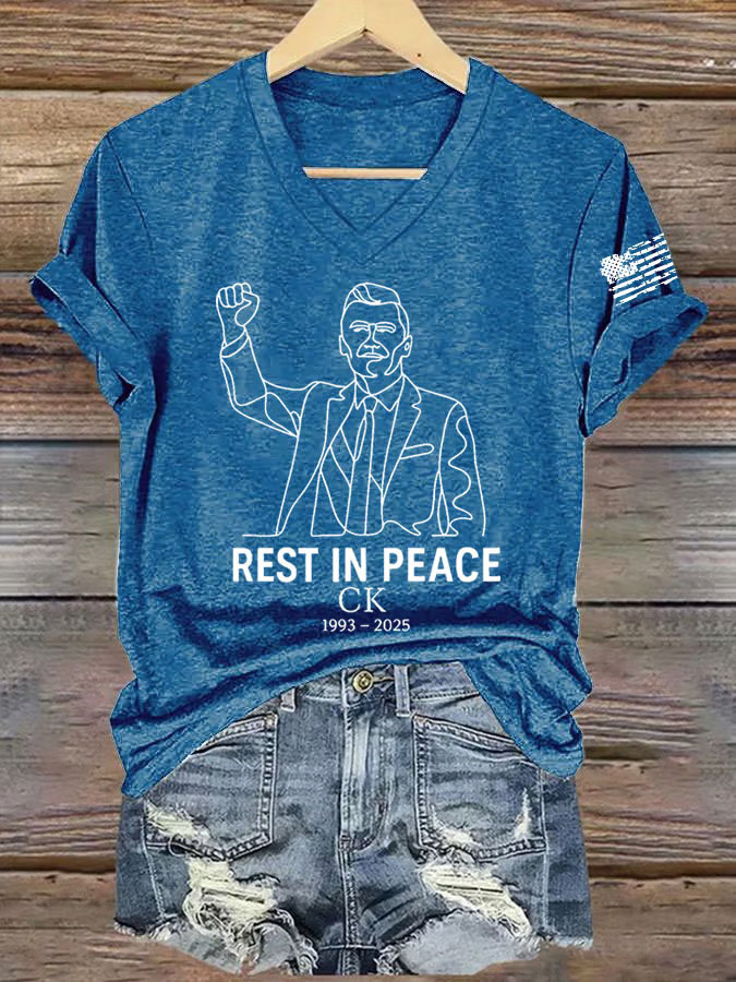 Charlie Kirk Shooters Shirt Blue Rest In Peace Charlie Kirk V-neck T-Shirt Patriotic Gifts For Mom