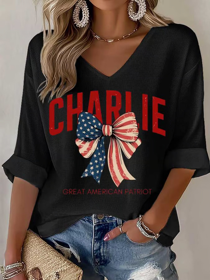 Charlie Kirk Shooters Shirt Great American Patriot V-neck Long Sleeve T-Shirt Charlie Kirk Merch