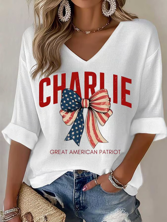 Charlie Kirk Shooters Shirt White Great American Patriot V-neck Long Sleeve T-Shirt Charlie Kirk Merch
