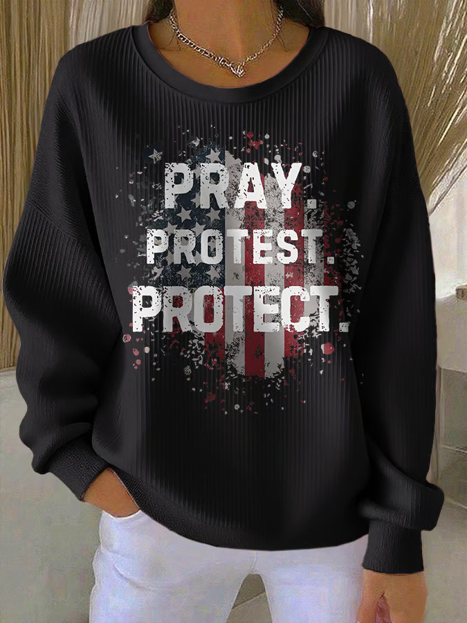 Charlie Kirk Shooters Sweatshirt Retro Pray Protest Protect Print Sweatshirt