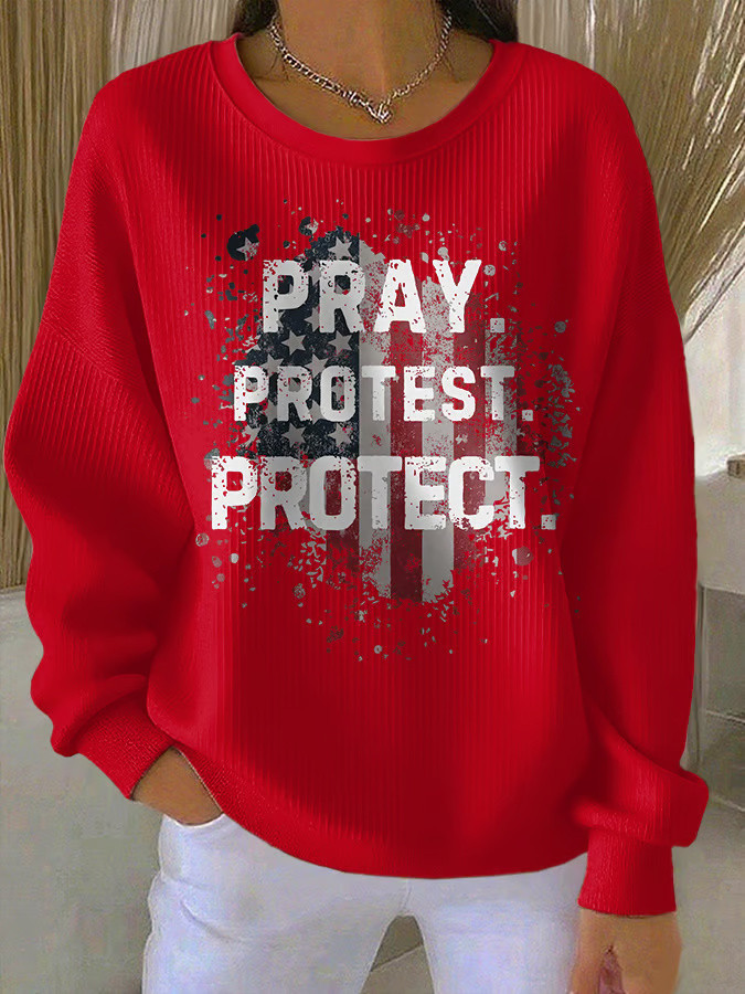 Charlie Kirk Shooters Sweatshirt Retro Pray Protest Protect Print Sweatshirt Red