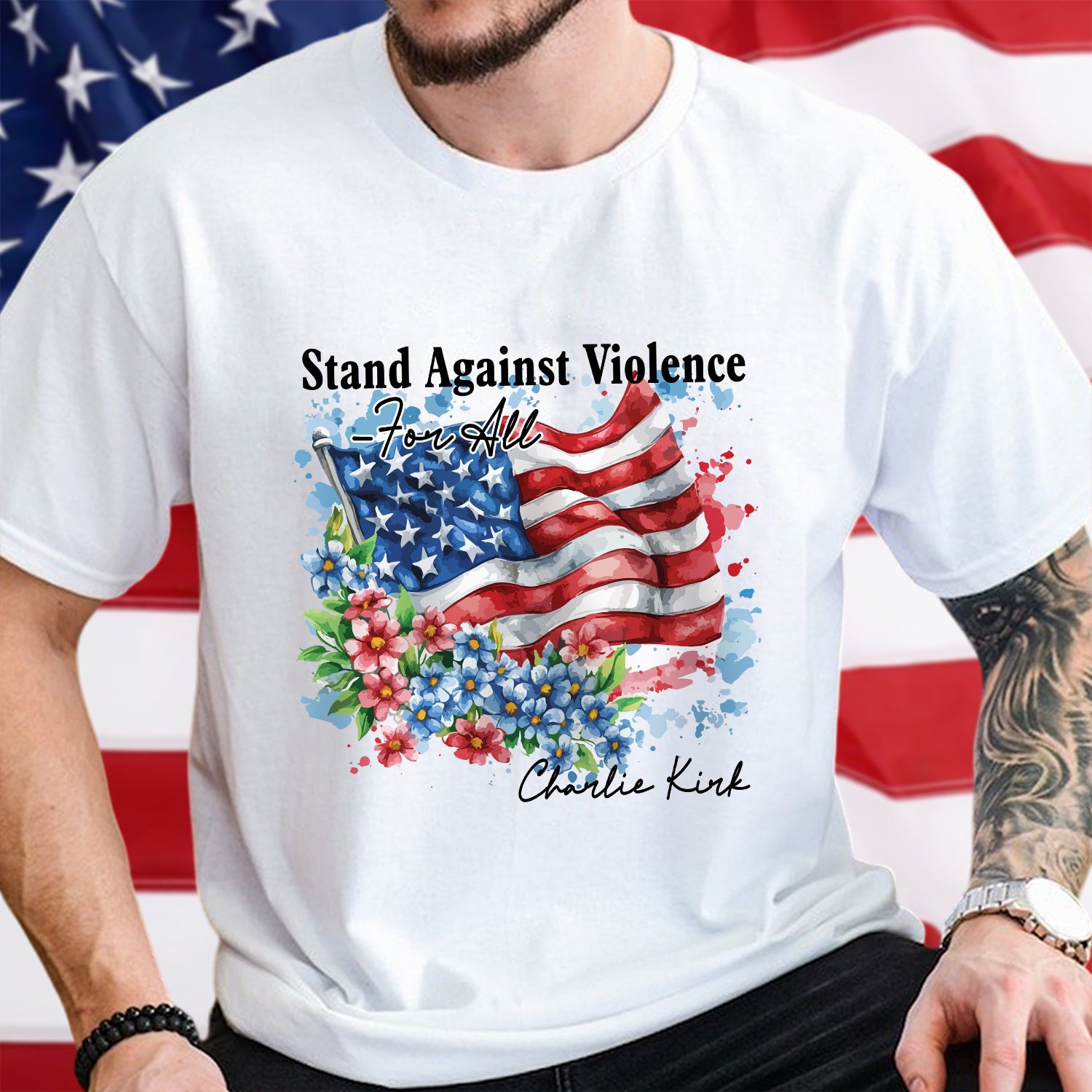 Charlie Kirk Stand Against Violence Famous Quote Bright Shirt Gift for American Conservatives