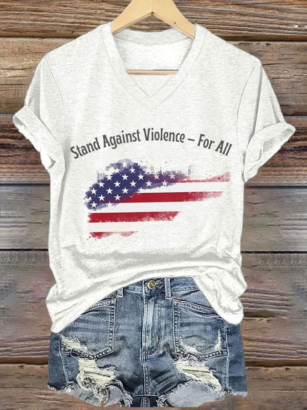 Charlie Kirk Stand Against Violence For All V-Neck Shirt Commemorative Shirt Gifts For Her