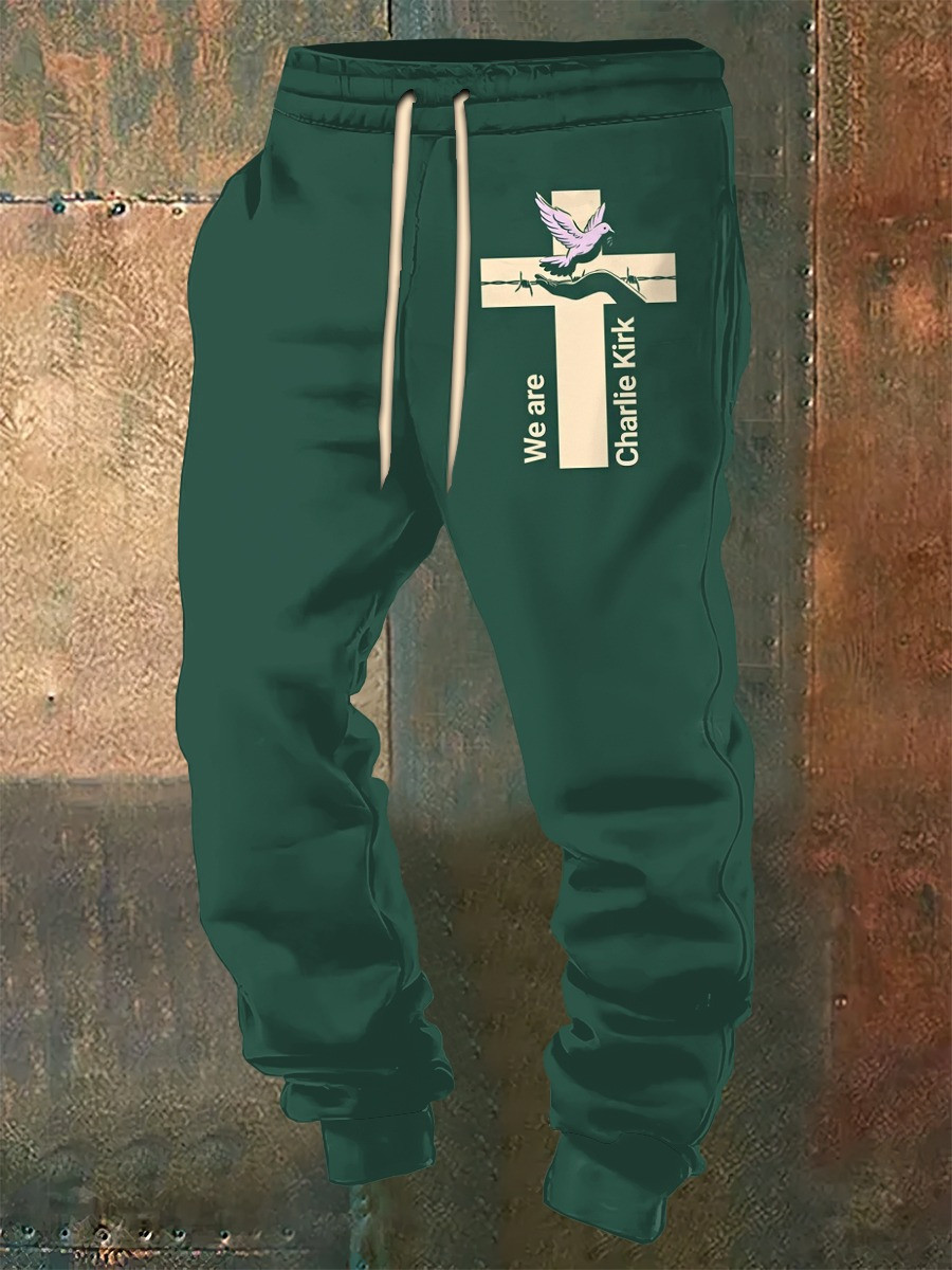Charlie Kirk Sweatpants Pigeon Cross RIP CK Christian Faith Freedom Presents
