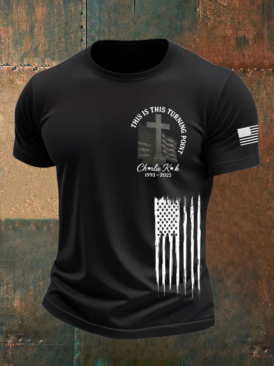 Charlie Kirk T-Shirt This Is This Turning Point 1993 2025 Cross American Flag Freedom Gifts