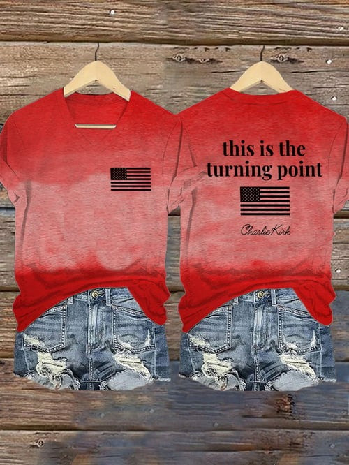 Charlie Kirk This Is The Turning Point V-Neck Shirt His Voice Lives On TPUSA Gifts