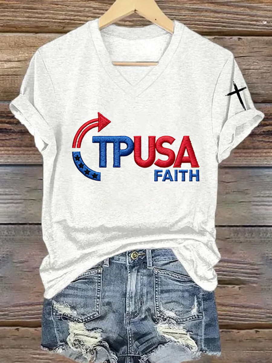 Charlie Kirk TPUSA Faith V-Neck Shirt The Charlie Kirk Show Merch Clothing Gifts