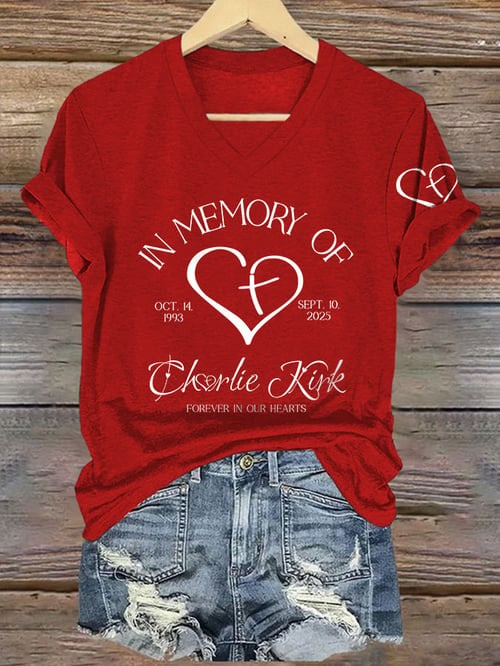 Charlie Kirk TPUSA Merch V-Neck Shirt Forever In Our Hearts Charlie Kirk Merch Store