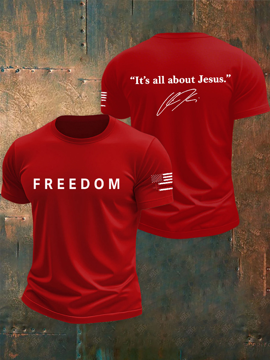 Charlie Kirk TPUSA T-Shirt It's All About Jesus Signed Freedom TPUSA Charlie Kirk Apparel