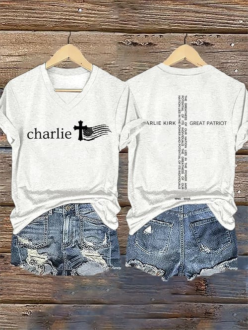 Charlie Kirk TPUSA V-Neck Shirt Faith Flag Cross The Greatness Of Our Nation Freedom Shirt