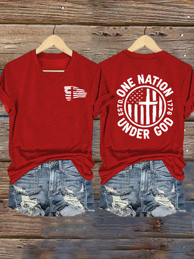 Charlie Kirk TPUSA V-Neck Shirt One Nation Under God ESTD 1776 Best Charlie Kirk Tribute