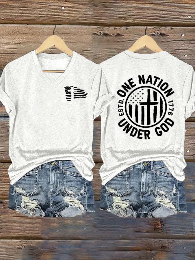 Charlie Kirk TPUSA White V-Neck Shirt One Nation Under God ESTD 1776 Best Charlie Kirk Tribute