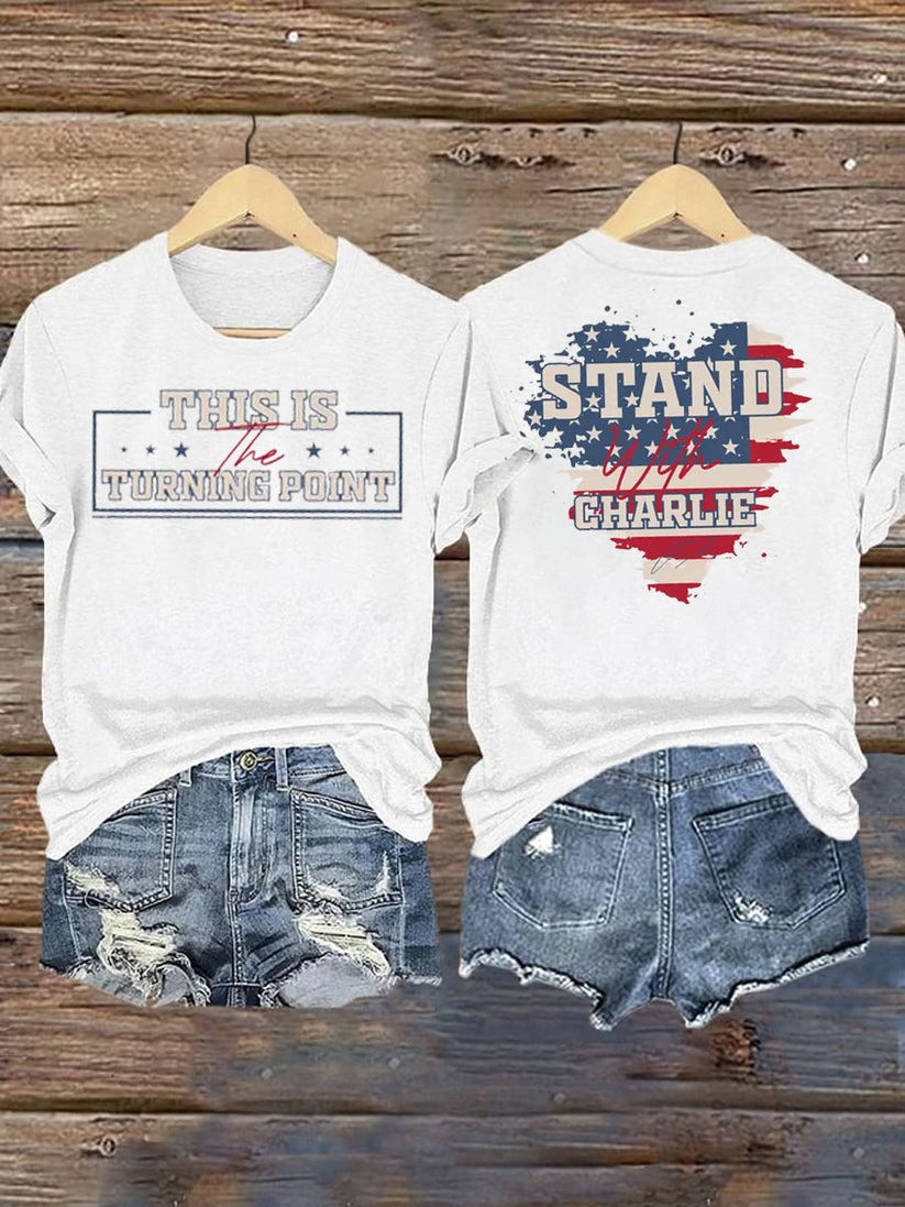 Charlie Kirk Turning Point Iron On Short Sleeve T-Shirt Best Gift For America Lovers and Supporters