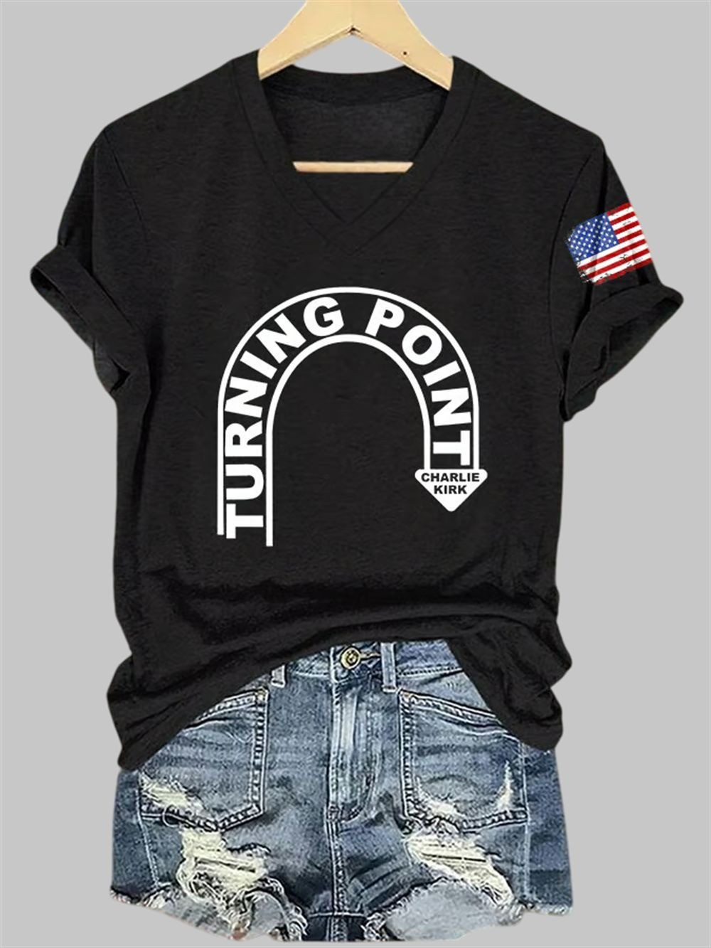 Charlie Kirk Turning Point Merch V-neck Shirt Turning Point Charlie Kirk Tribute TPUSA Shirt
