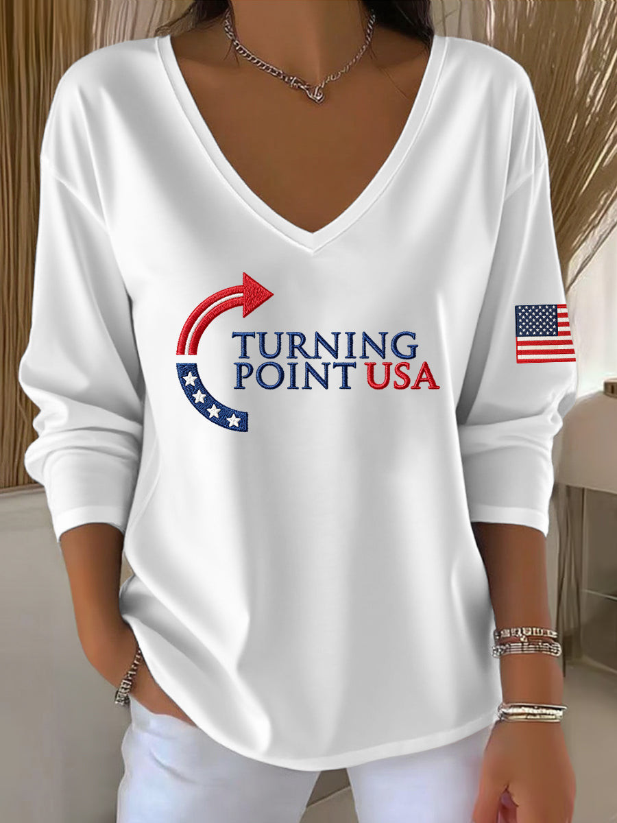 Charlie Kirk Turning Point USA V-Neck Long Sleeve Charlie Remembrance Shirt Gifts