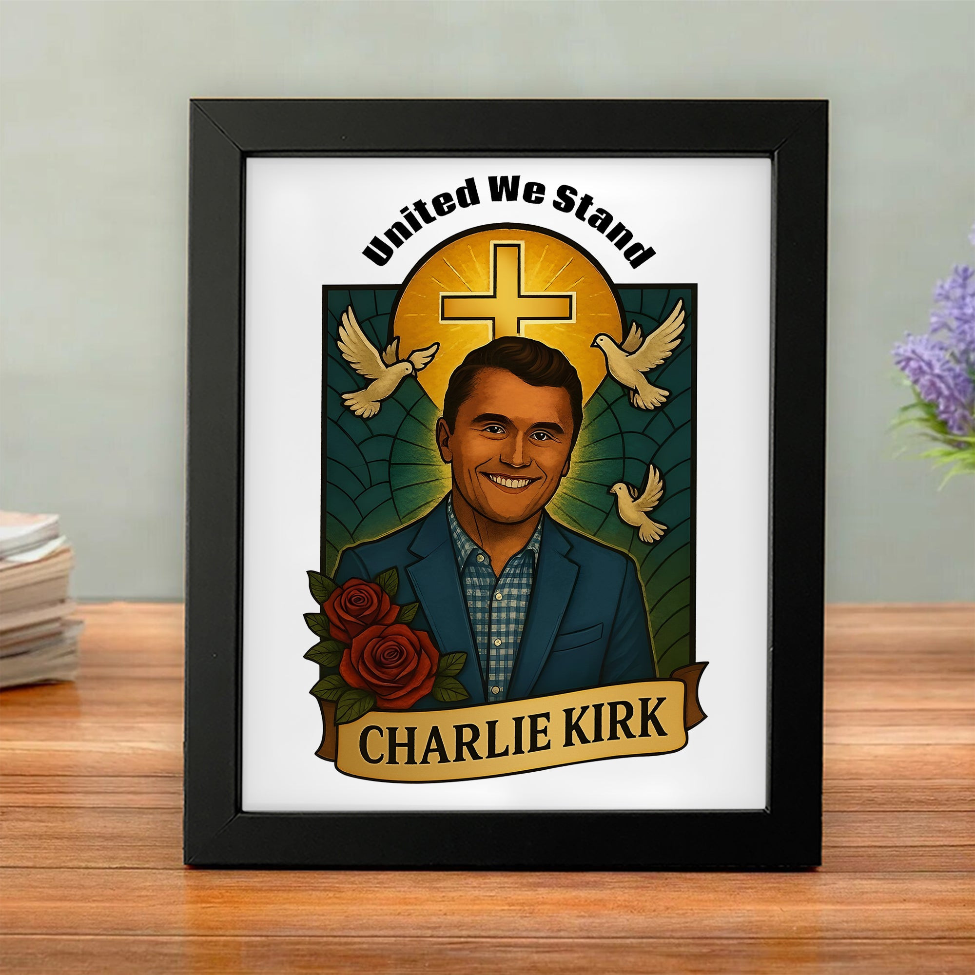 Charlie Kirk United We Stand Poster Sun With Cross RIP CK Memorial Merch Ideas