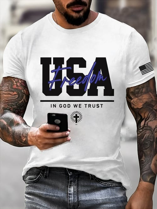 Charlie Kirk USA Freedom T-Shirt In God We Trust USA Flag Cross Christian Outfit Gifts