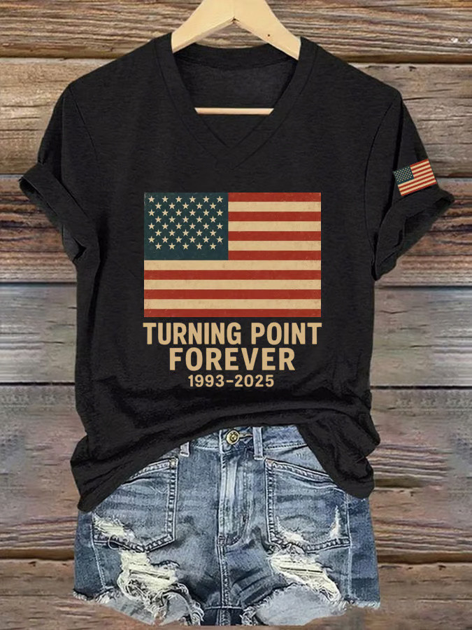 Charlie Kirk V-neck Shirt Turning Point Forever T-Shirt Patriotic Clothing