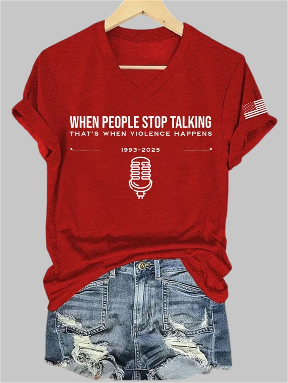 Charlie Kirk When People Top Talking That's When Violence Happens Print V-Neck T-Shirt