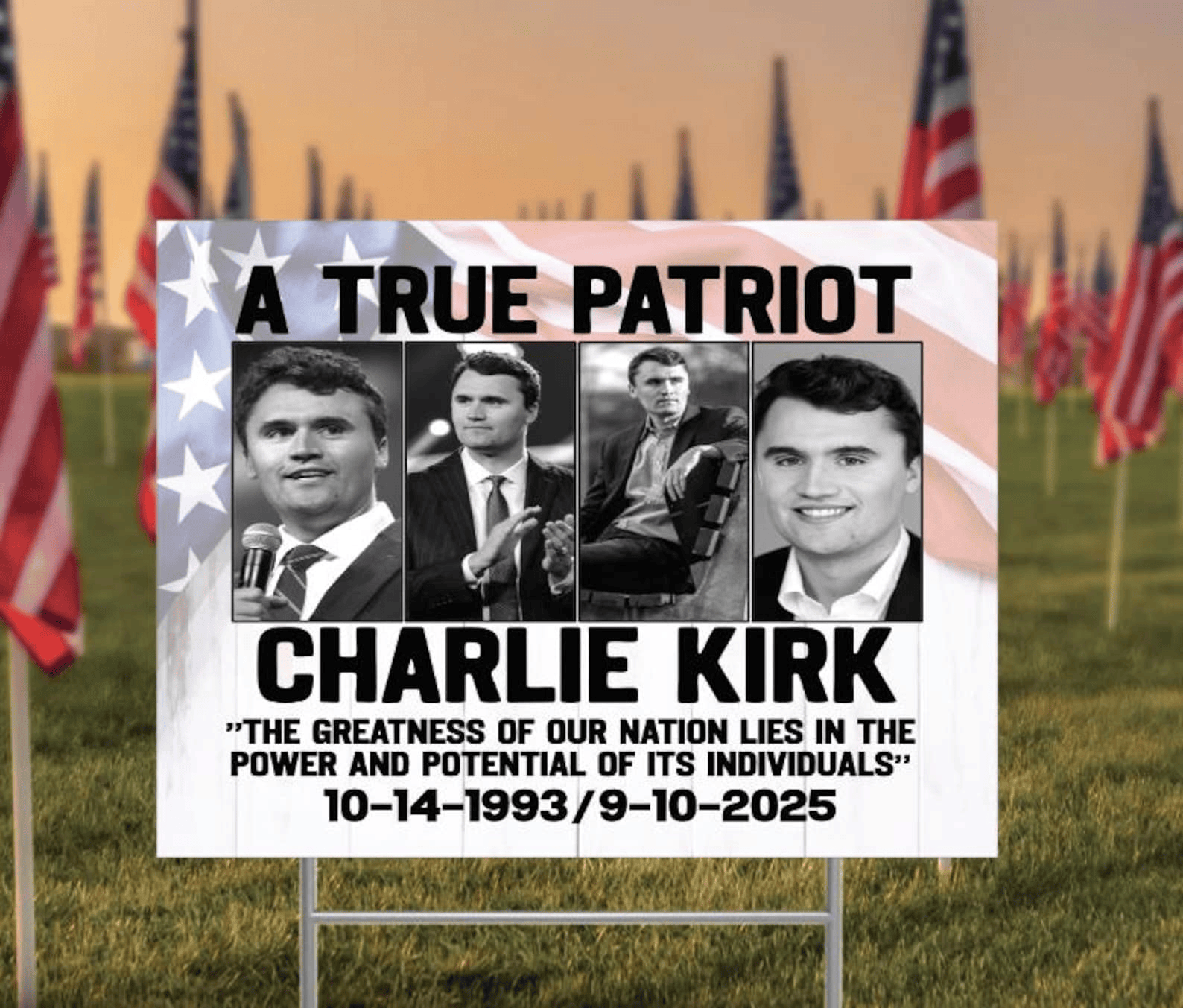 Charlie Kirk Yard Sign True Patriot Sign RIP Charlie Kirk Memorial Gift