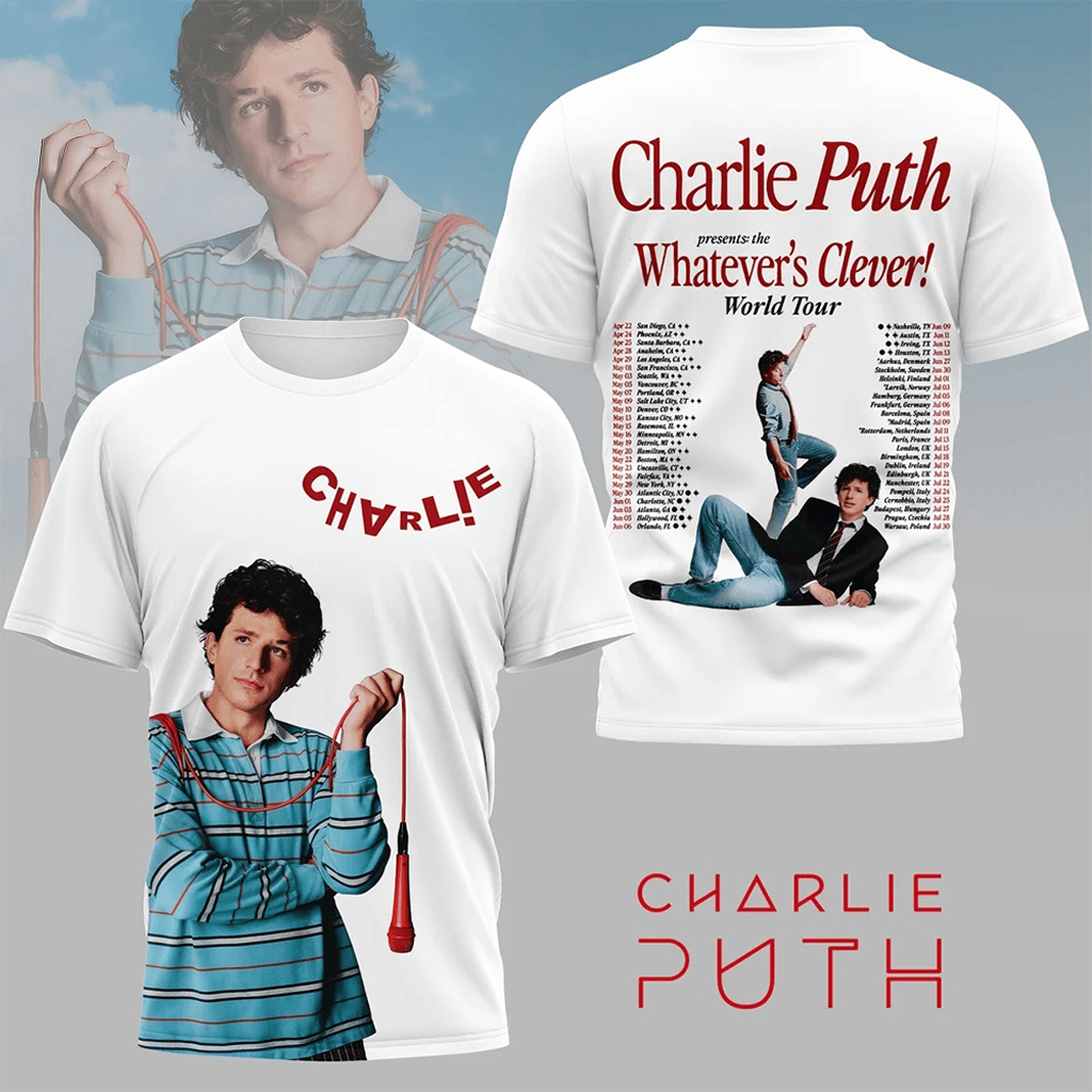 Charlie Puth Whatevers Clever World Tour Shirt 2026 Concert T-Shirt Charlie Puth Merch Charlie Puth Whatevers Clever World Tour Shirt 2026 Concert T-Shirt Charlie Puth Merch