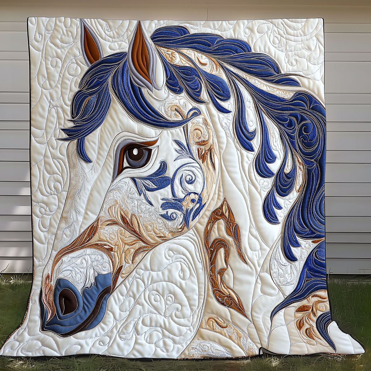 Charming Blue Horse Quilt Blanket Christmas Blanket Horse Themed Gifts For Adults
