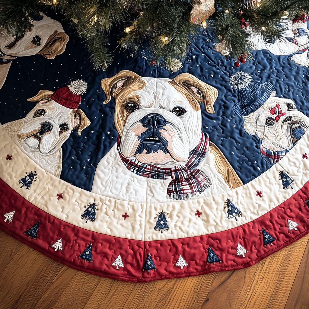 Charming Bulldog Christmas Quilted Tree Skirt Xmas Decorations Bulldog Owner Gifts