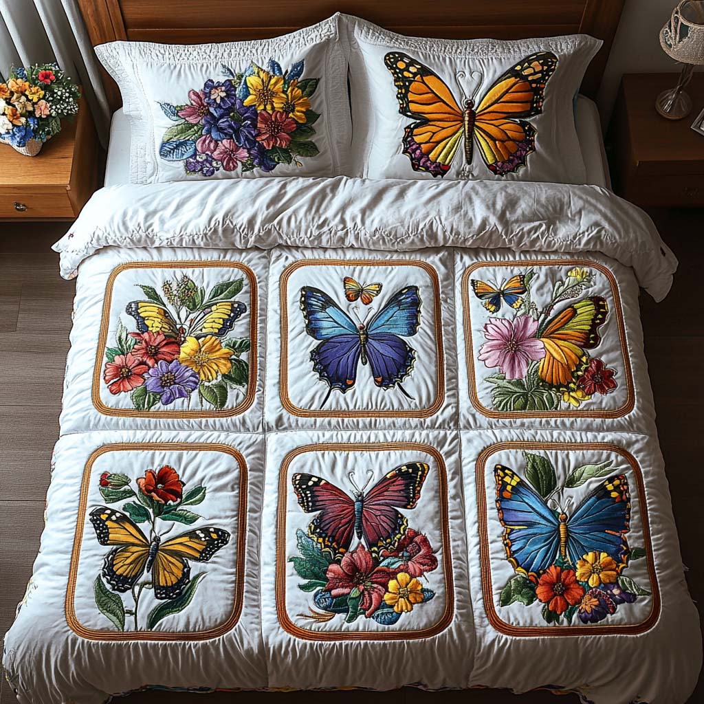 Charming Butterfly Trail Quilted Bedding Set Duvet Cover Bed Sheet Set Butterfly Theme Gifts