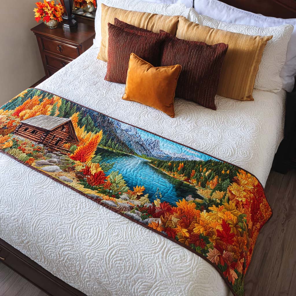 Charming Cabin Stay Quilted Bed Runner Bed Decor Presents For Wildlife Enthusiasts