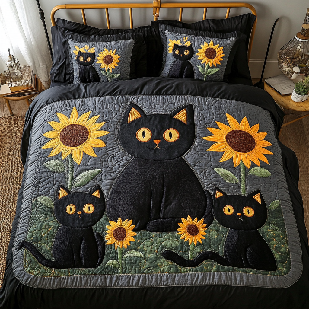 Charming Cat Quilted Bedding Set Cool Bedroom Decor Kitty Christmas Gifts