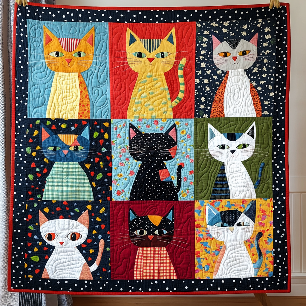 Charming Cat Quilted Blanket Cute Blankets For Her