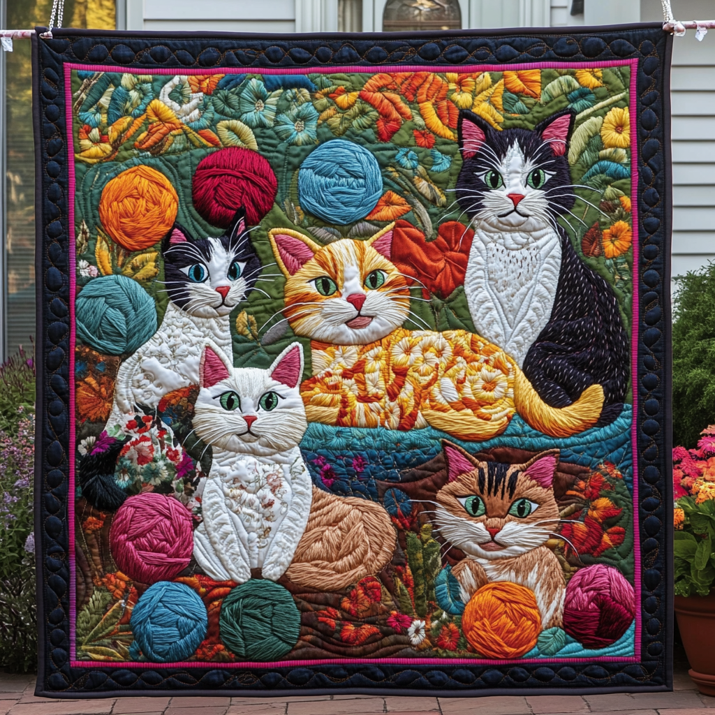 Charming Cat Quilted Blanket Cute Blankets For Her