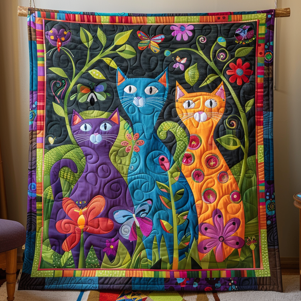 Charming Cat Quilted Blanket Unique Cat Gifts