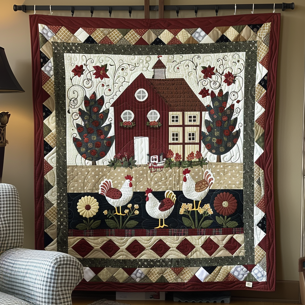 Charming Chicken Cottage Quilted Blanket Gifts For Chicken Owners