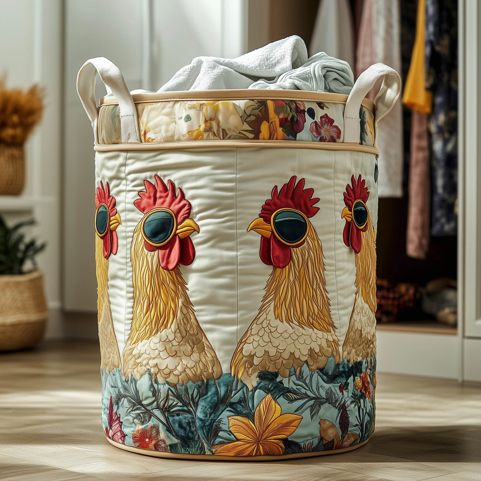 Charming Chicken Quilted Laundry Basket Animal Home Decor Chicken Lover Gifts