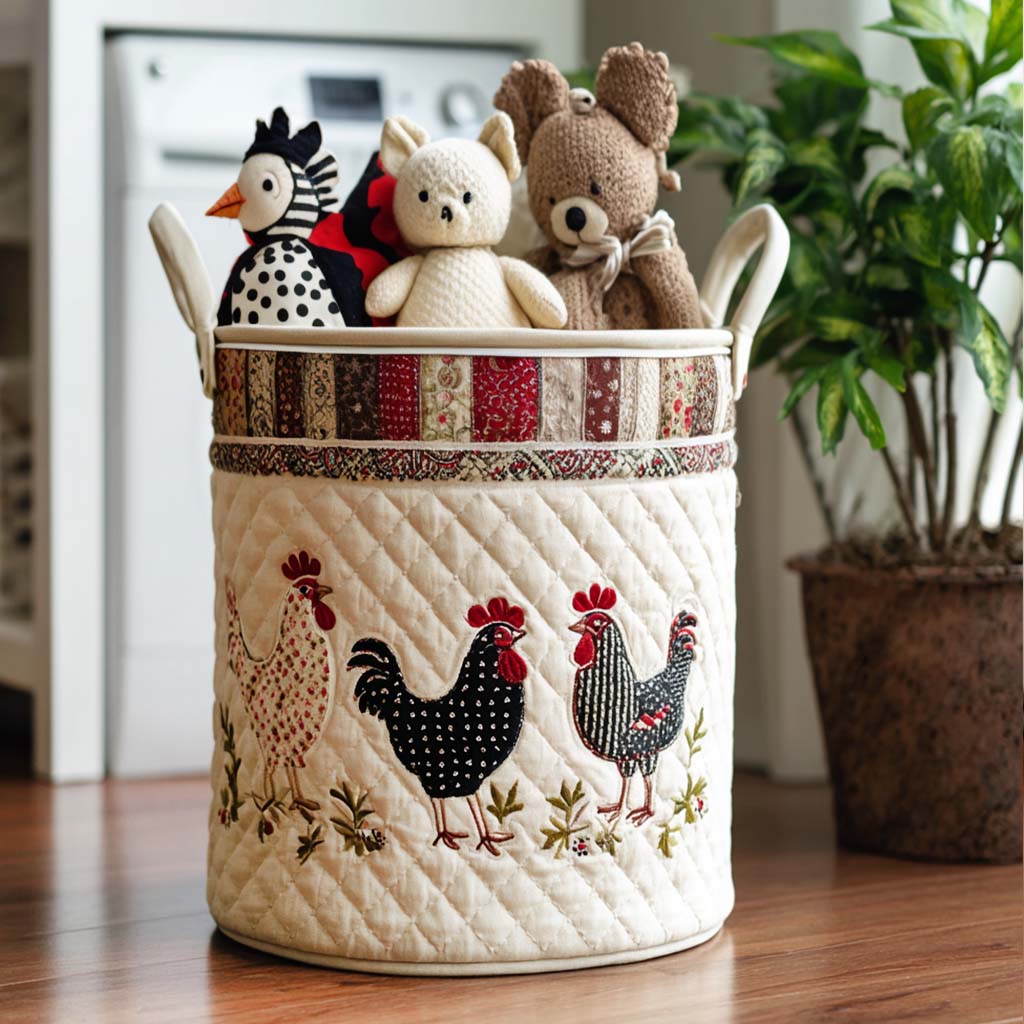 Charming Chicken Quilted Laundry Basket Merch For Cozy Nights
