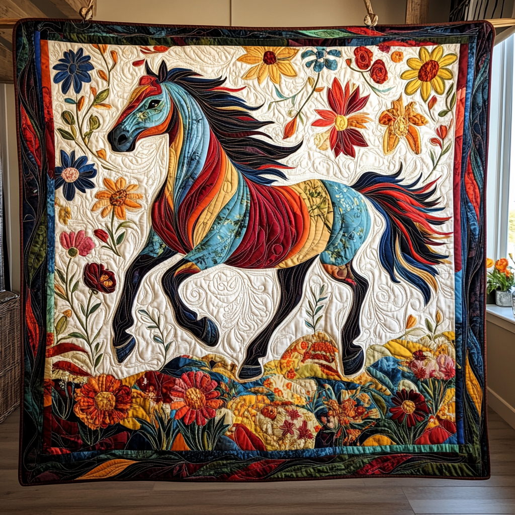 Charming Colorful Horse Quilted Blanket Unusual Horse Gifts