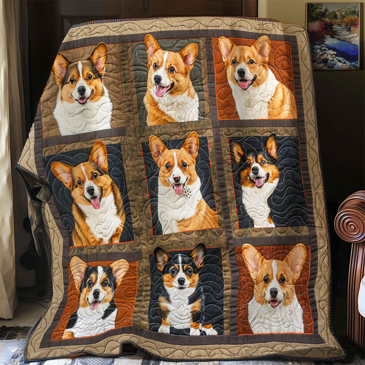 Charming Corgi Quilt Blanket Large Sofa Throws Mother's Day Gifts For New Moms