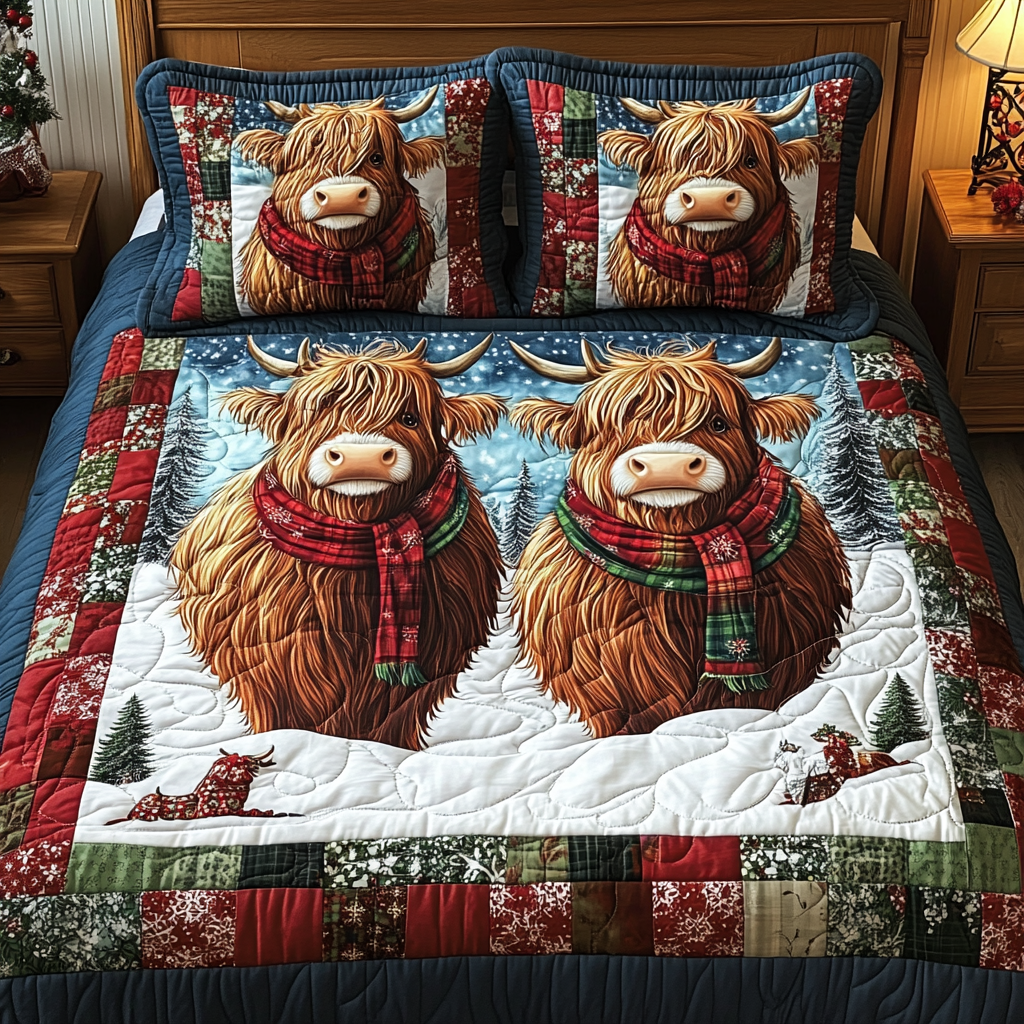 Charming Highland Moo Quilted Bedding Set Soft Bedding Set That Makes a Great Christmas Gift