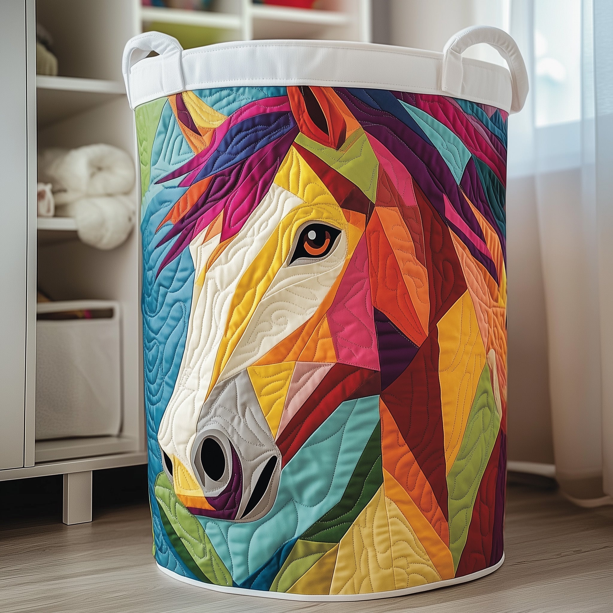 Charming Horse Quilted Laundry Basket Ideal Gift For Mom
