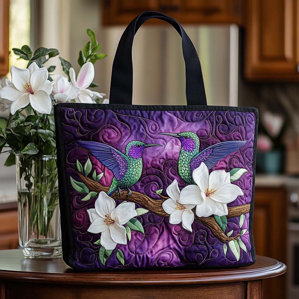 Charming Hummer Flight Quilted Tote Bag Gifts For Bird Enthusiasts